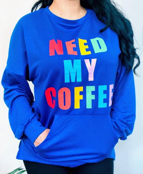 Need My Coffee Navy Pullover Sweatshirt