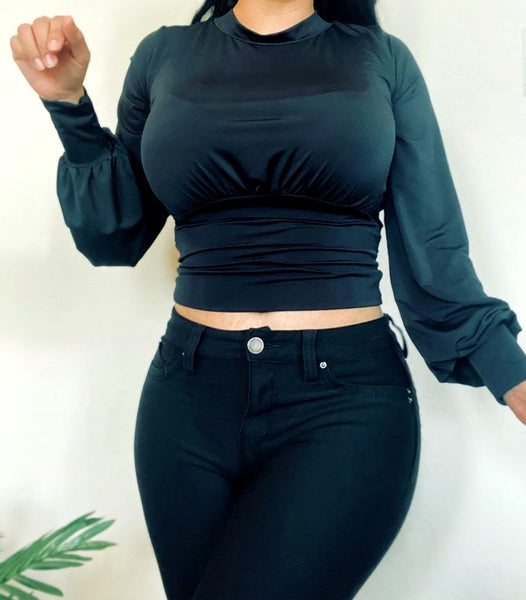 Black Puff Sleeve Top