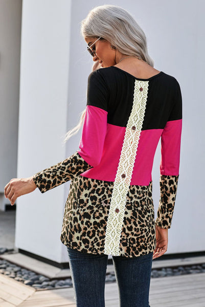 Rose Leopard Long Sleeve Top