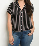 Black Stripes Plus Size Top