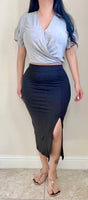 Black High Waist Slit Midi Skirt