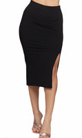 Black High Waist Slit Midi Skirt