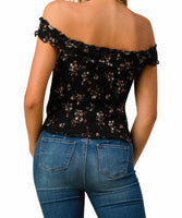 Off Shoulder Full Smocking Print Top