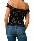 Off Shoulder Full Smocking Print Top