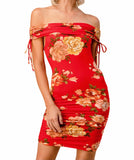 Print Ruched Off Shoulder Dress