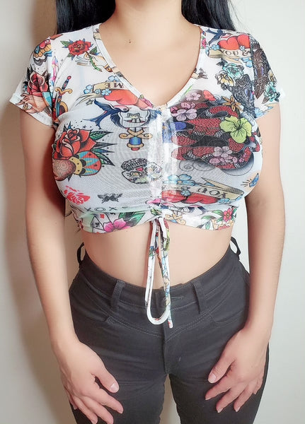 Tattoo Print Crop Top