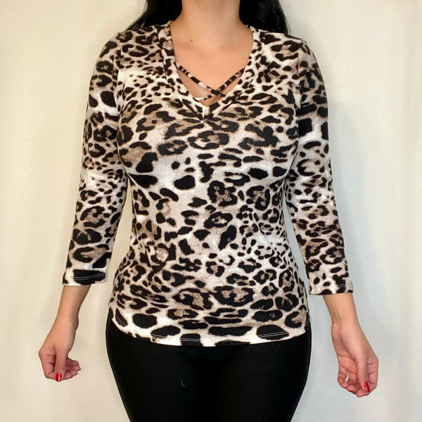 Brown Animal Print Top