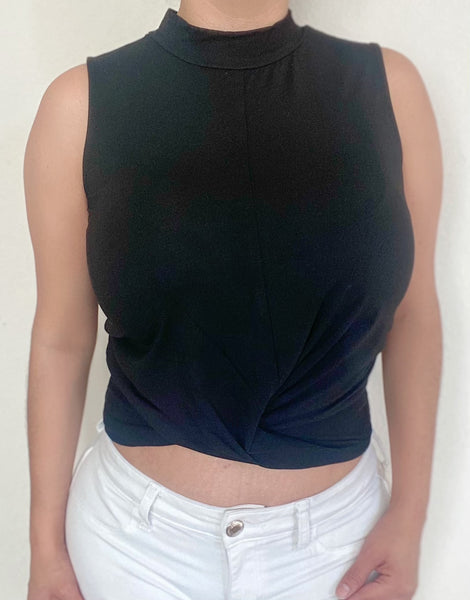 Black Sleeveless Closed Neck Top