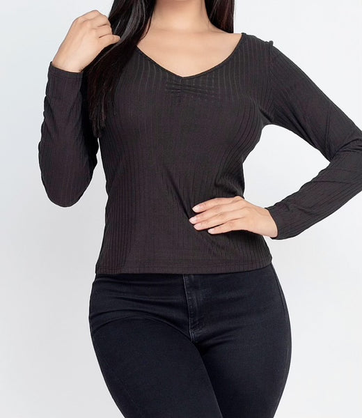 Black Ruched Chest Detail Top